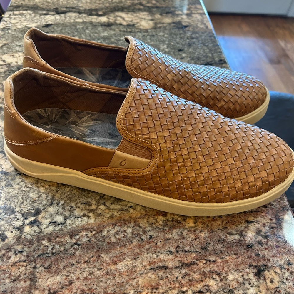 Men's Tan Olukai Lae'ahi Lauhala Slip-On Loafers